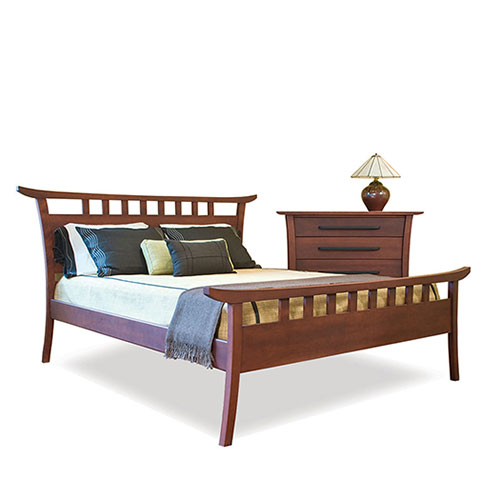 solid wood platform bed Asian influenced design