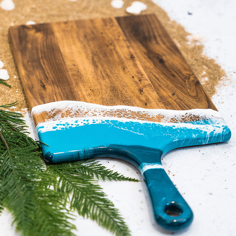 acacia wood and eco-friendly epoxy cutting board