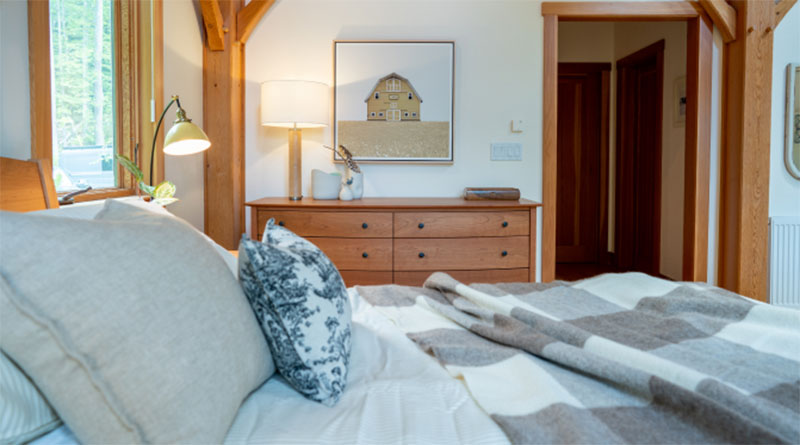 bedroom in post and beam house