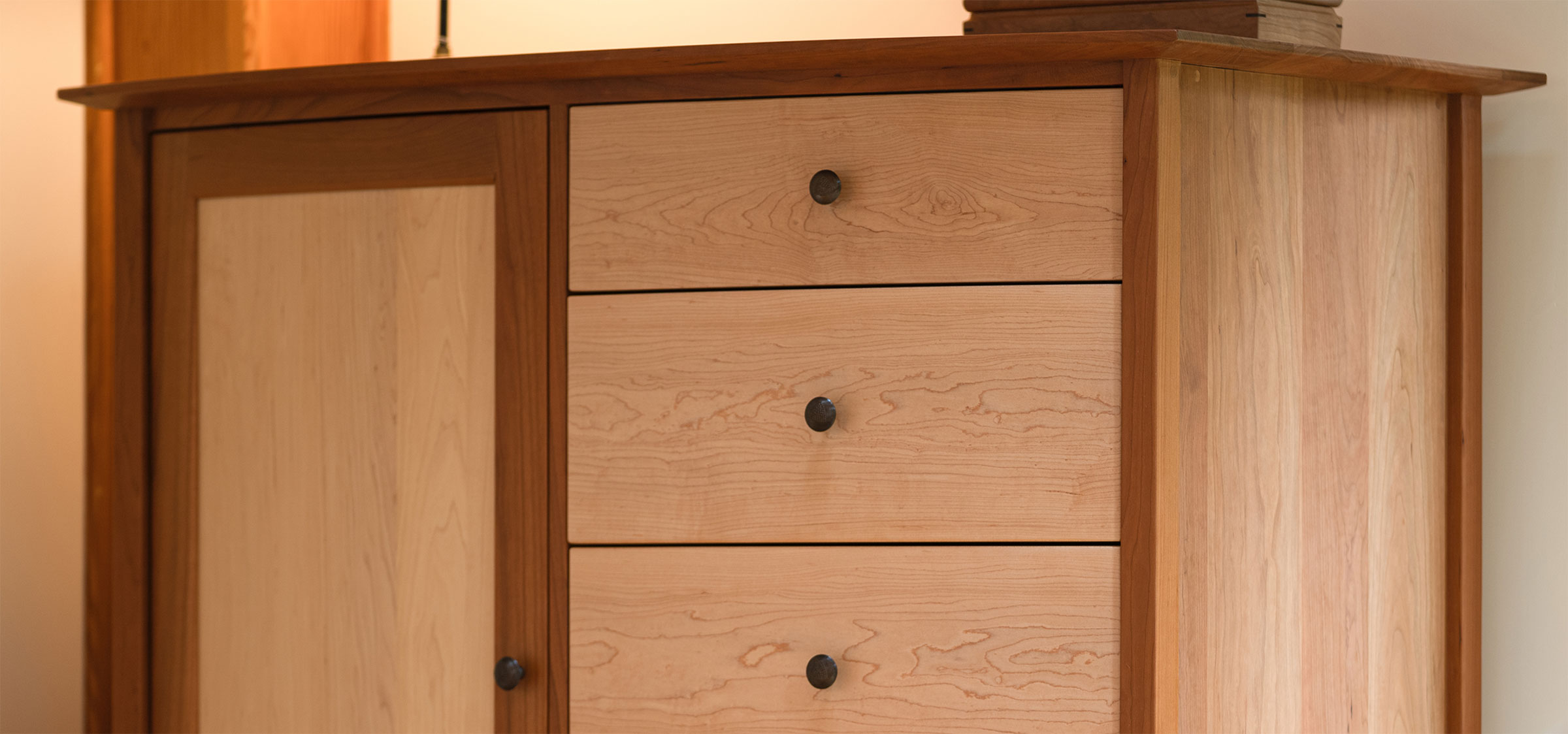 close up of mixed wood wardrobe