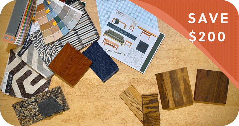 wood and fabric samples laid out on table