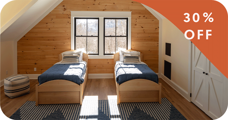 twin beds with blue and white bedding