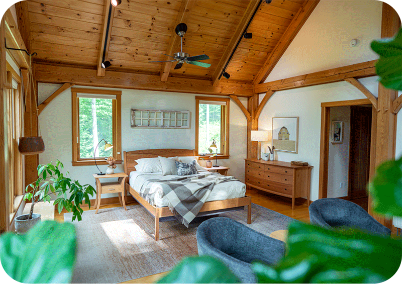 post and beam bedroom