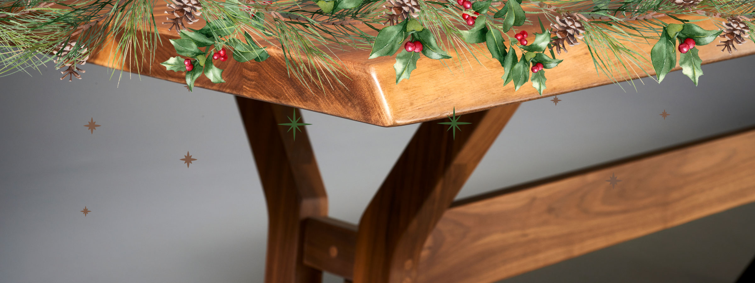 close up of live edge wood table